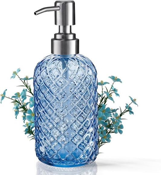 Kaishun 14 OZ Refillable Glass Soap Dispenser for Hand Soap & Lotion, Blue