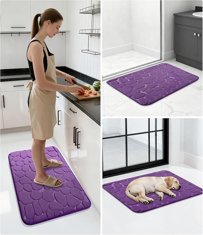 Memory Foam Bath Mat Cobblestone Bathroom Rugs Super Water Absorbent Bath Mats for Bathroom Machine Washable Bath Rugs(17 x 24,Eggplant)