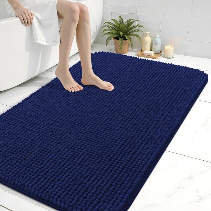 Arotive Chenille Bathroom Rugs 40x32, Soft Absorbent Bath Mat, Navy | Rubber Backing, Machine Washable Dry Bath Mats for Bathroom Floor, Tub and Shower, Home Decor Accessories