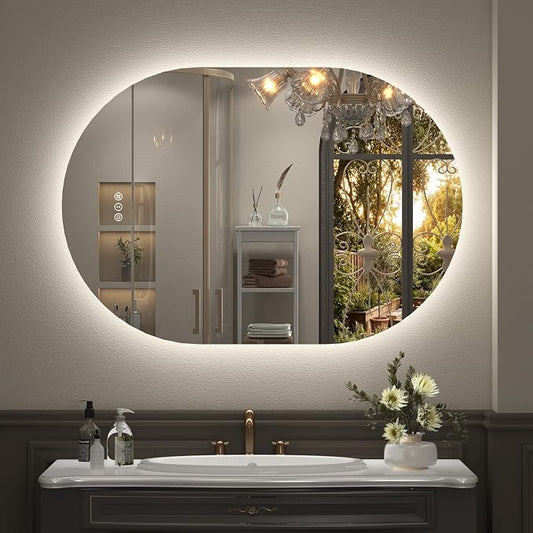 40x30 Inch Oval Backlit LED Bathroom Mirror for Wall | Stepless Dimmable, Shatter-Proof, Anti-Fog, 3 Colors, Memory, Phill-shaped, ETL Listed(Horizontal/Vertical)