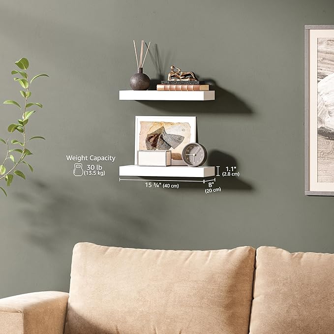 Ballucci Floating Shelves for Wall, 24" Wood Wall Shelf Set of 2, with Invisible Brackets for Bathroom, Living Room, Bedroom, Kitchen, Nursery, 8" Deep, White