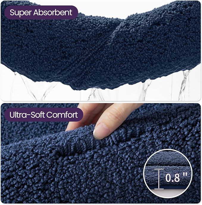 DEXI Bathroom Rugs 32x20, Non-Slip and Absorbent Bath Mat, Navy | Machine Washable, Soft Plush Microfiber Bathmat with Rubber Back, Quick Dry Rug for Shower, Tub, Sink