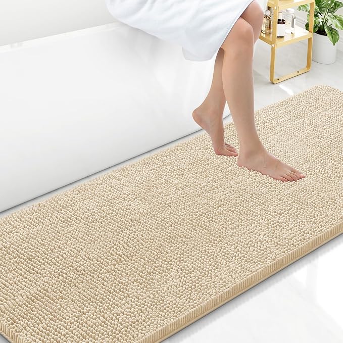 Arotive Bathroom Rugs 70x20, Soft Absorbent Shaggy Chenille Bath Rugs | Beige, Machine Washable Rubber Backing Bath Mats for Bathroom Floor Tub and Shower Home Decor Accessories