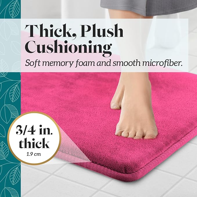 Memory Foam Bath Mat Non Slip Absorbent Super Cozy Velvet Bathroom Rug Carpet (72 inches X 24 inches, Fuschia)