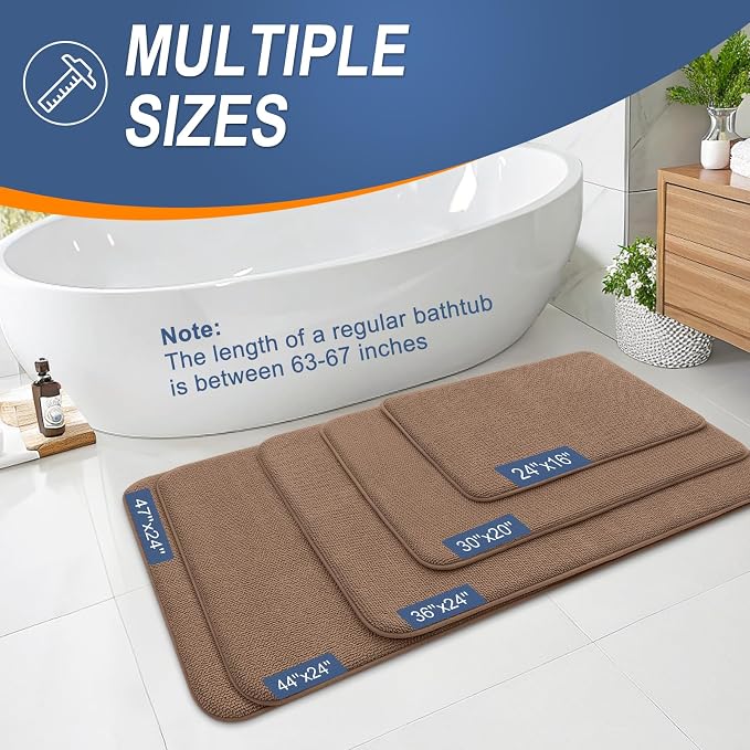 OLANLY Memory Foam Bathroom Runner Rugs 47x17, Absorbent Long Mat, Mocha | Soft Quick Dry Bath Rugs, Non-Slip Carpet, Machine Washable Mat for Bathroom Floor, Tub and Shower, Home Decor Accessories