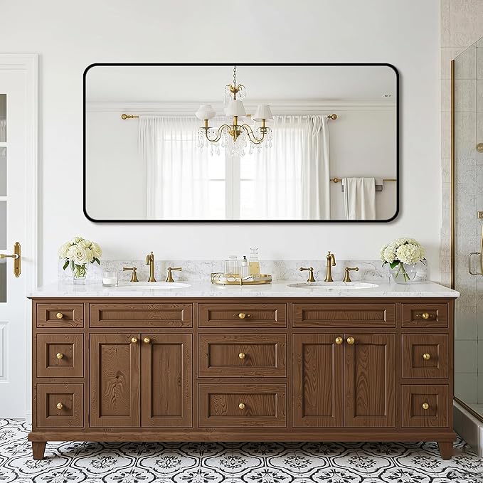 FICTOR Bathroom Mirror for Over Sink, 30"x60" Vanity Mirror for Wall, Black | Shatterproof Tempered Glass, Anti-Rust Frame, Vertical/Horizontal Mounting, Wall Mirror for Bedroom, Living Room, Entryway