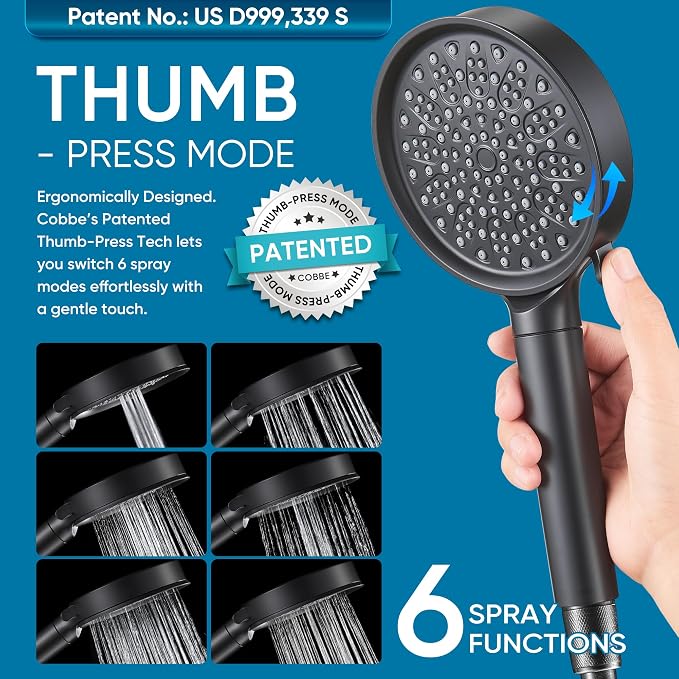 Cobbe Filtered Shower Head with Handheld, Water Softener for Hard Water | High Pressure 6 Spray Mode Showerhead with Filters - Remove Chlorine&Harmful Substances - Reduces Dry Itchy Skin, Matte Black
