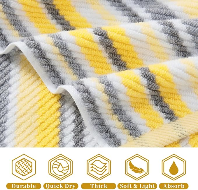 VOOVA & MOVAS Yellow Bath Towels 4 Pack, 100% Cotton, 28x52 in | Ideal for Daily Showering, Soft, Absorbent, Lightweight, Luxury Towel Set, Bath Towels with Hanging Loops