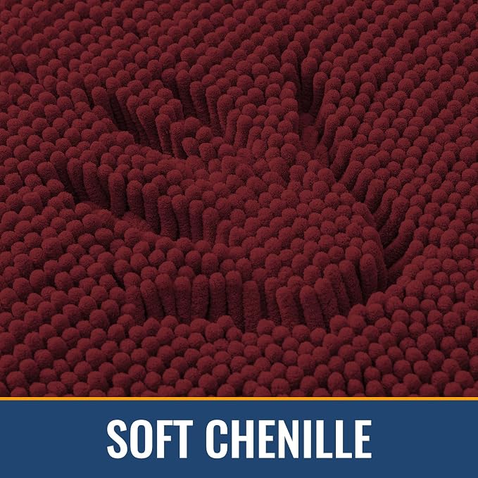 Arotive Bathroom Rugs 44x24, Soft Absorbent Shaggy Chenille Bath Rugs | Burgundy, Machine Washable Rubber Backing Bath Mats for Bathroom Floor Tub and Shower Home Decor Accessories