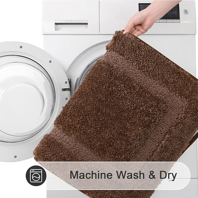 SHACOS Soft Microfiber Dark Brown Bathroom Rugs Sets 2 Pieces 32x20 inch | Absorbent Plush Bath Rugs, Non Slip Washable Shaggy Bath Mats, Fluffy Bathroom Runner Floor Mats Shower Rug