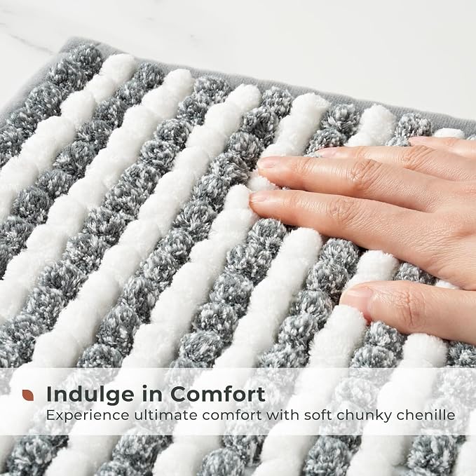 FRESHMINT Chunky Ombre Chenille Bathroom Rug, Gray & White, 24"x36" | Water Absorbent, Soft Bath Rugs for Bathroom Floor, Thick Non Slip, Washable Quick Dry