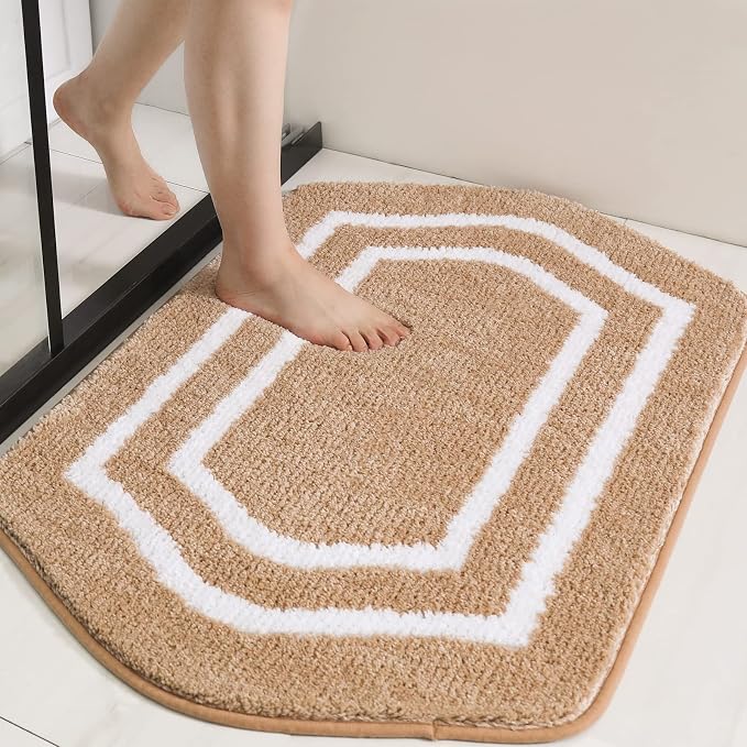 COSY HOMEER Non-Slip Bath Mat Extra Thick Absorbent Plush Washable | 17"x27" White/Beige Non-Slip Extra Thick Plush Absorbent Machine Washable Bath Mat Bathroom Rug Floor Tub Shower