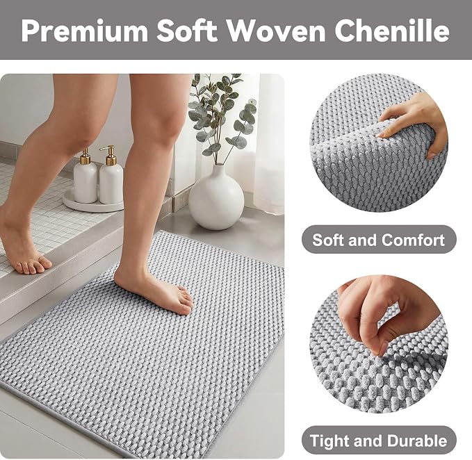 Triohero Bathroom Rugs Non Slip Washable, Super Absorbent Thin Bath Mat Small Quick Dry Low Pile Bathroom Rug, Light Grey 20x30