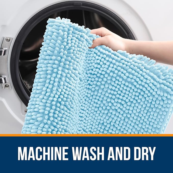 OLANLY Large Bathroom Rugs 44x32, Extra Soft Absorbent Chenille Bath Rugs | Sky Blue, Quick-Drying Rubber Backing, Machine Washable Bath Mat for Bathroom Floor, Tub and Shower, Home Decor Accessories