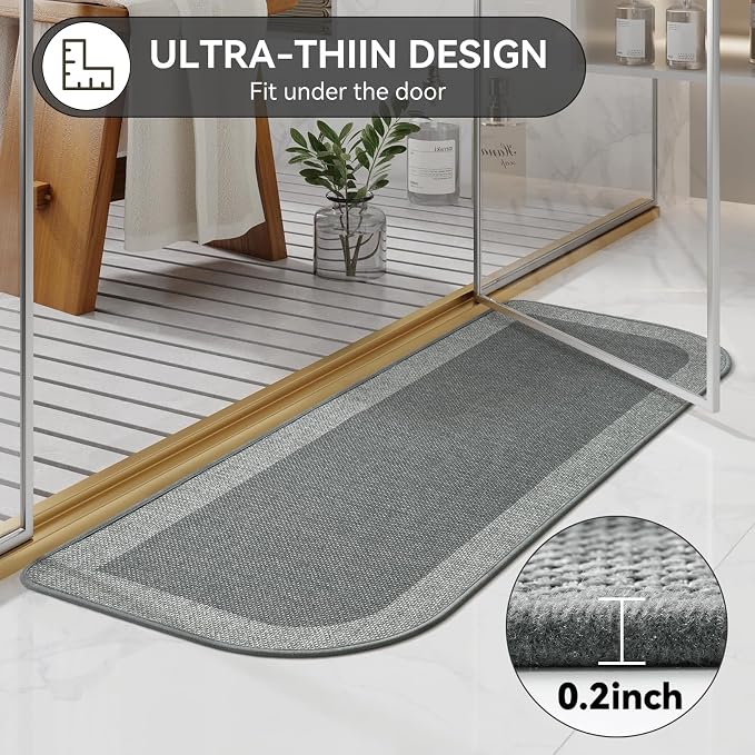 Bathroom Runner Rug, Long Thin Bath Mat Fit Under Door, Grey 17x47 | Quick Dry Absorbent, Rubber Backing Washable Large Bathmat, Shower Mat for Bathroom Floor, Tub and Outside Shower