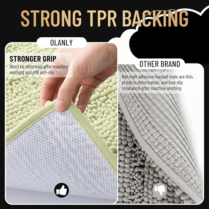 OLANLY Thick Small Bathroom Rugs 24x16, Soft Chenille Bath Rugs, Vanilla | Rubber Backing, Machine Wash, Extra Absorbent Striped Bath Mats for Bathroom Floor, Tub and Shower, Home Decor Accessories