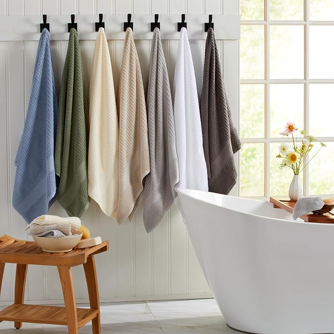 100% Cotton Bath Towel Set | 6-Piece Set | Textured | Ocean | Absorbent & Quick-Dry Bathroom Towels | Textured and Durable Cotton Towels for Bathroom | OEKO-TEX | Krista Collection