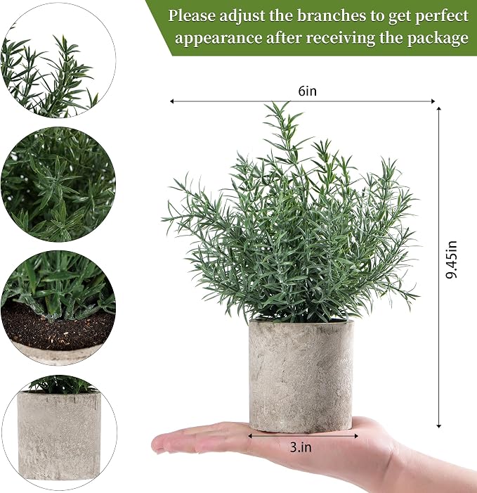 Coferset 2 Pack Small Fake Plants Rosemary Potted,Green | Small Space Artificial Plants for Bathroom Shelf Office Desk Home Farmhouse Room Coffee Table Tray Decor