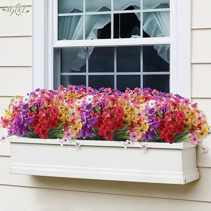 AGIRL Artificial Flowers Outdoor UV Resistant Fake Plant Garden Patio Decor | 24 Bundles,No Fade Plastic Faux Flowers for Hanging Planters front porch yard Indoor Outside,grave decorations for cemetery