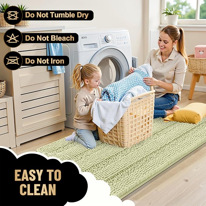 OLANLY Thick Small Bathroom Rugs 24x16, Soft Chenille Bath Rugs, Vanilla | Rubber Backing, Machine Wash, Extra Absorbent Striped Bath Mats for Bathroom Floor, Tub and Shower, Home Decor Accessories