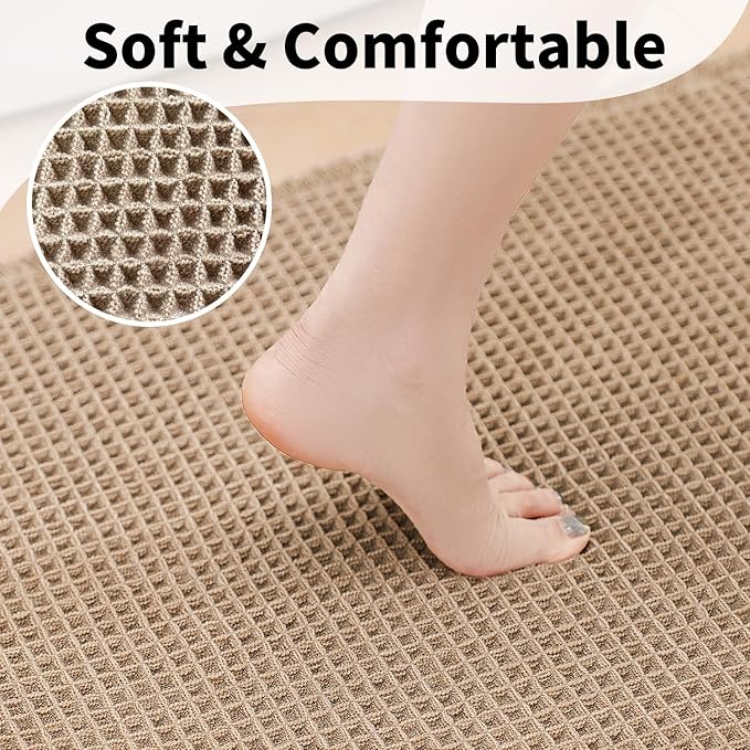 Waffle Bath Mat, Boho Bathroom Rug Non Slip Washable, 20 x 32, Khaki | Super Absorbent Quick Dry Bath Mat, Small Boho Bathroom Mats, Soft Waffle Weave Farmhouse Bathroom Decor for Shower or Tub