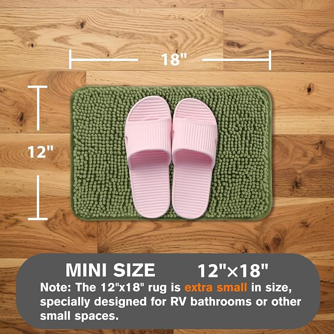 Small Bathroom Rug 12"x18" – Washable and Absorbent Bath Mat, Non Slip, Thick Soft Chenille Bath Rugs for Bathroom, Shower, Sink, Dog mat(Sage)