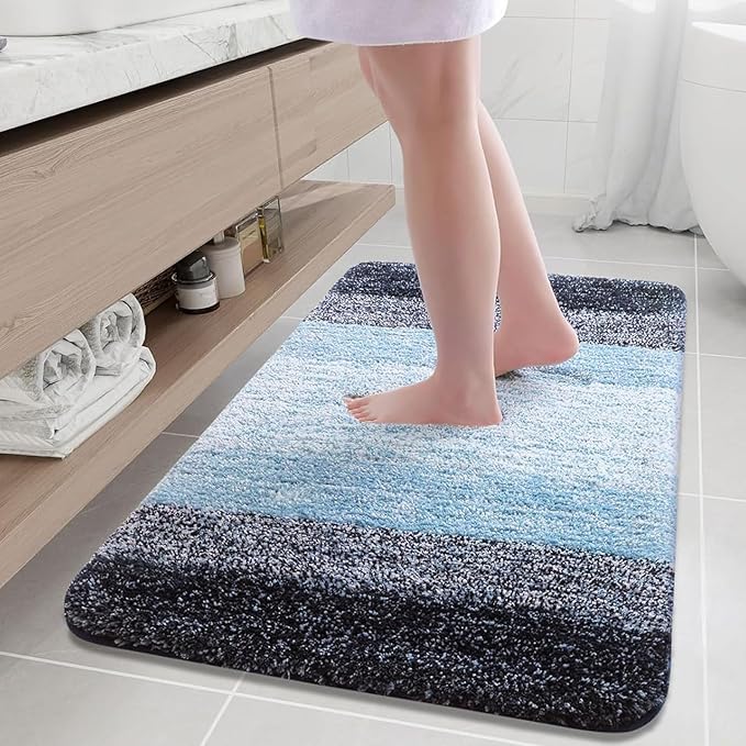 Arotive Microfiber Bathroom Rugs, Shaggy Soft Absorbent Bath Rug, 36x24 | Blue, Rubber Backing Thick Plush Machine Washable Dry Bath Mats for Bathroom, Tub and Shower, Rectangular