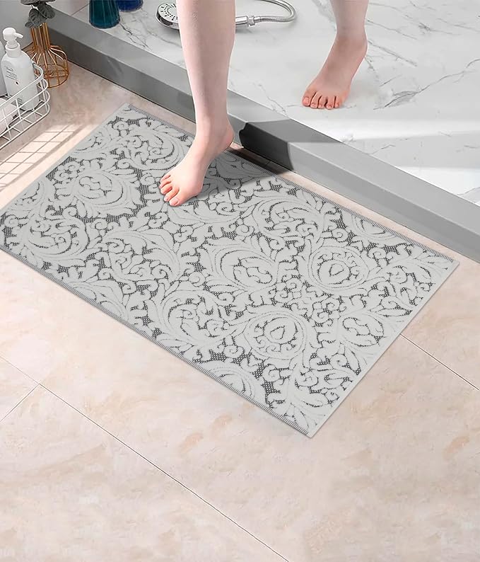 COTTON CRAFT Bath Tub Mat - 1 Pack Sculpted Jacquard Bathroom Mat - Black | Heavyweight 1100 GSM Damask Terry Jacquard Absorbent Luxurious Step Out Floor Mat - Shower Mat -Not a Bath Rug - 21x34
