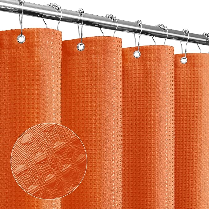 Extra Long Burnt Orange Fabric Shower Curtain, 72 x 84 | Tall Cloth-Textured Shower Curtain for Bathroom, Water Repellent, Machine Washable