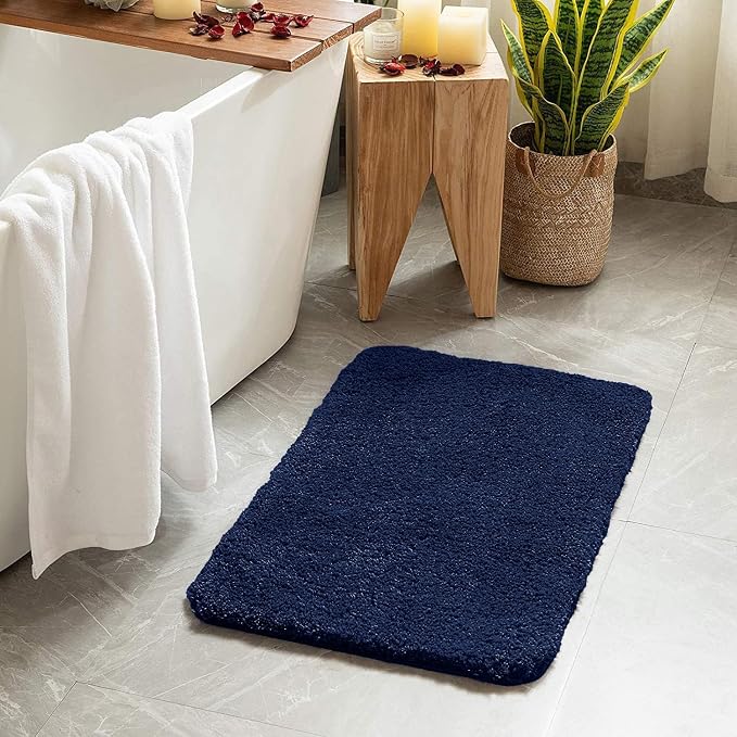 MIULEE Navy Blue Large Bathroom Rugs Soft Microfiber Bath Mat 24x36 Inch | Absorbent, Non Slip, Quick Dry, Fluffy Bath Rugs for Bathroom Floor Tub Showers, Machine Washable