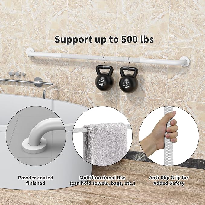 48 Inch Anti Slip Handicap Grab Bars, Munzong Bathroom Grab Bar for Wall | White Knurled Handicap Balance Bar Safety Hand Rail Support Elderly Senior Assist Bath Handle