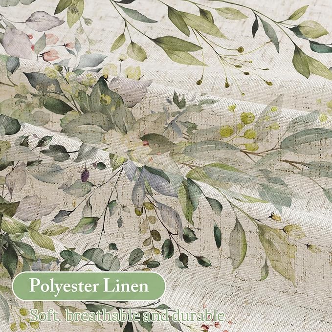 SageGreen Linen Eucalyptus Shower Curtain, Watercolor Floral, 72x84 | Watercolor Plant Leaves Floral Print, Polyester Linen Blend Bathroom Decor, Machine Washable, Rustproof Grommets