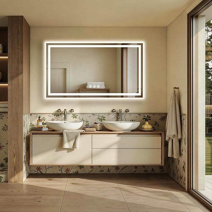 60x40 LED Bathroom Mirror with Anti-Fog, Backlit & Front Lit, Memory | Stepless Dimmable 3 Color CRI 95+ Shatterproof Tempered Glass ETL Listed for Safety Lighted Bathroom Vanity Mirror for Wall