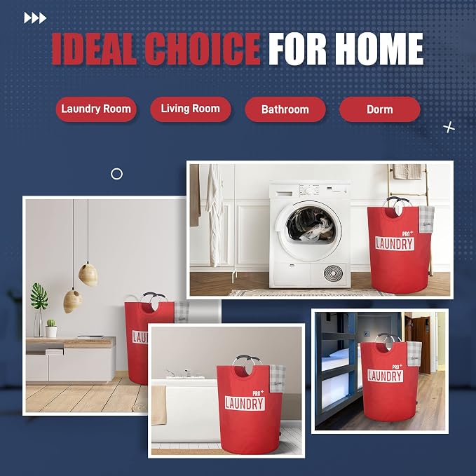 Caroeas Super Large 150L Laundry Basket Pro, Waterproof Laundry Hamper, Collapsible Laundry Basket Easy Storage, Clothes Hamper Stands Up Well, Laundry Bag with Padded Handles (Red)