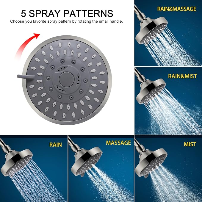 FEELSO Shower Head with Shower Filter, Filtered Shower Head for Hard Water | High Pressure, Anti-clog Nozzles, 5 Spray Showerhead, 15 Stage Water Softener Filters, Remove Chlorine and Harmful Substances