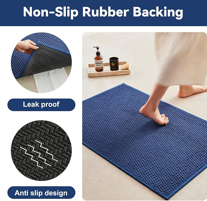 Triohero Large Bathroom Rugs Non Slip Washable Bath Rugs Super Absorbent Bathroom Rug Thin Quick Dry Low Pile Bath Mats, Navy Blue 36"x48"