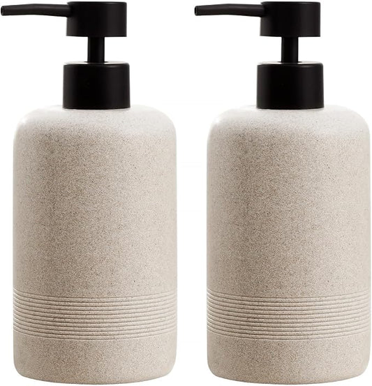 Soap Dispensers,13.53 OZ, 2 PCS,Sandstone Look Beige Empty Bottles | Simple,Refillable Hand Dish Lotion Shampoo and Conditioner Dispenser, No Leak Pump,for Bathroom Countertop Kitchen Sink