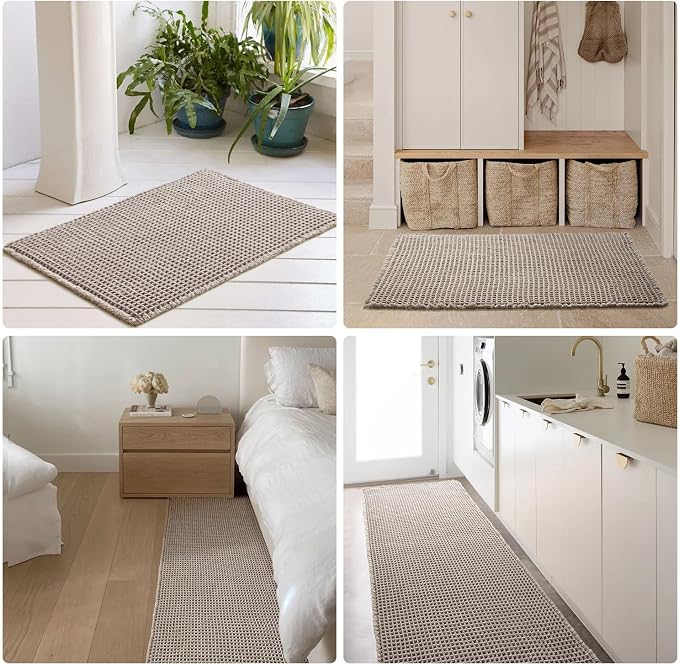 TYUU Waffle Bath Mat, Boho Bathroom Rugs Non Slip Washable Super Absorbent Quick Dry Bath Mat Farmhouse Bathroom Decor, 30"x20" Light Grey
