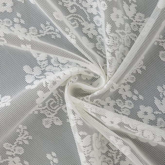 TUDECO Ivory Lace Shower Curtain with Valance, 72 x 72, Vintage Style, | Sheer Floral, Antique Bathroom Decor, Scalloped Bottom, Soft Light Filtering, Gentle Privacy, Reinforced Holes