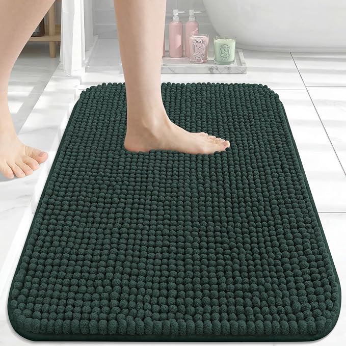 Arotive Chenille Bathroom Rugs 24x16, Soft Absorbent Bath Mat, Dark Green | Rubber Backing, Machine Washable Dry Bath Mats for Bathroom Floor, Tub and Shower, Home Decor Accessories