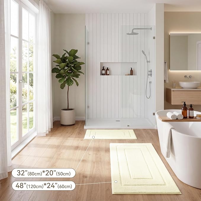 GRANNY SAYS Ivory Bathroom Rug 24" x 48", Non-Slip Microfiber Bath Mat | Ultra-soft, durable TPR backing for reliable grip, fast water absorption, machine washable for Vanity, Shower, Tub