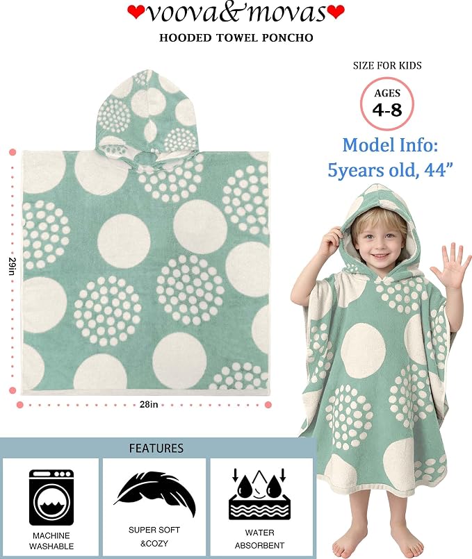 VOOVA & MOVAS Kids Hooded Poncho Towel, 4-8 Years, Soft, Light Blue Dot | Stylish Dot Jacquard Design, Cozy Touch, Soft, Absorbent & Fast Drying for Pool, Beach and Swim