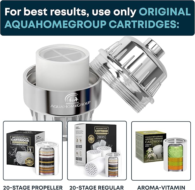 AquaHomeGroup Filtered Shower Head, 20+3 Stage, Reduces Chlorine, Chrome | Shower filter 20+3 stage, reduces chlorine and odor, high output, wall-mount, chrome finish, stainless steel