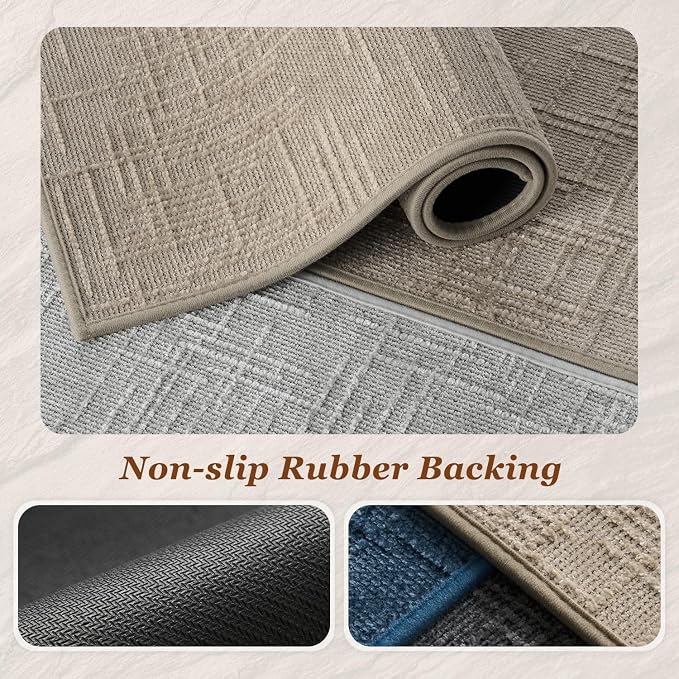 AMOAMI Bath Mat Non Slip Super Absorbent Quick Dry Bath Mats for Bathroom Floor Rubber Backing Washable Bathroom Rugs Modern Woven Jacquard Mat, Beside Tub Bath Rugs, 2' x 6', Brown