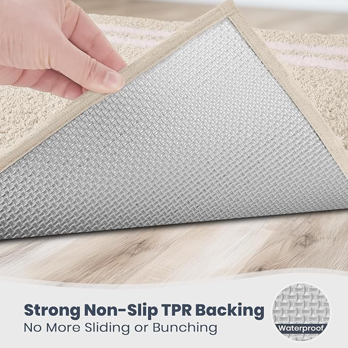 PURRUGS Bathroom Rug, Bath Mat, 20" x 24" U-Shaped, Beige | Machine Washable, Non-Slip, Waterproof TPR Backing, Super Absorbent, Quick Dry, Contour Rug for Toilet Base