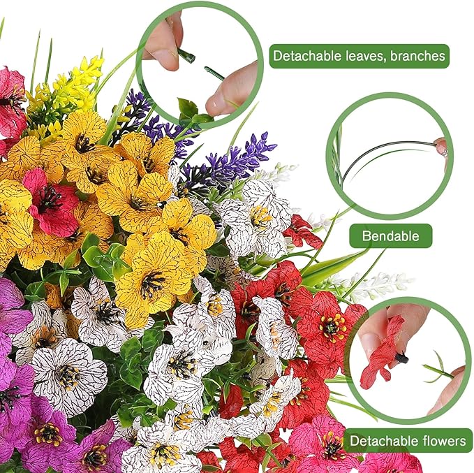 AGIRL Artificial Flowers Outdoor UV Resistant Fake Plant Garden Patio Decor | 12 Bundles,No Fade Plastic Faux Flowers for Hanging Planters front porch yard Indoor Outside,grave decorations for cemetery
