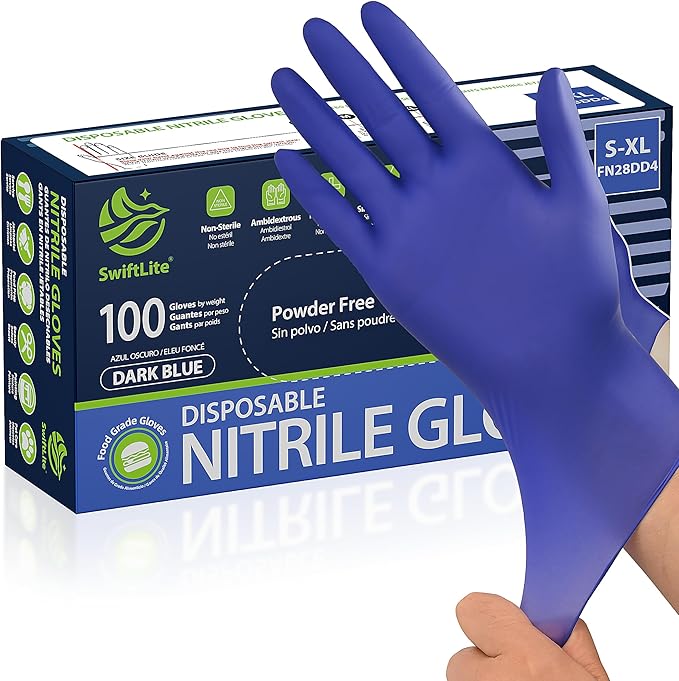 Disposable Nitrile Gloves, Food Safe, Latex-Free Powder-Free | Kitchen Rubber Gloves for Cooking, Cleaning and Food Prep, Dark Blue