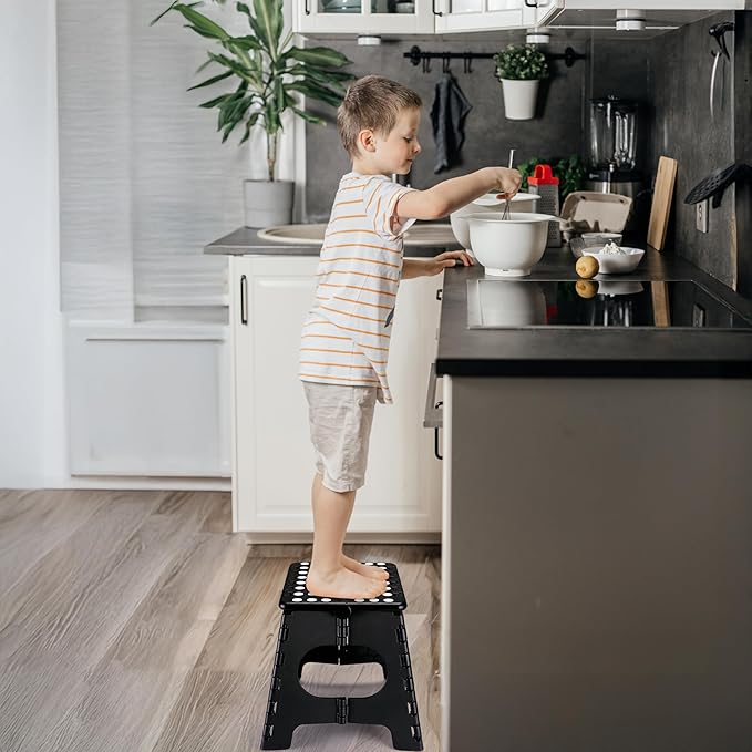 Delxo Folding Step Stool 11 Inch,300 Lbs Step Stool for Kids & Adults Black | Foldable Step Stool 11",Non-Slip Foot Stools with Handle,Lightweight Collapsible stools for Kitchen,Bathroom,Bedroom,Garden