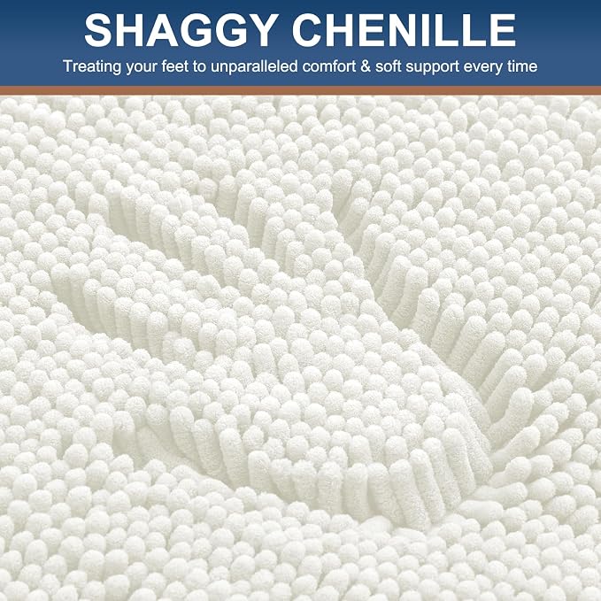 Smiry Bathroom Rugs 30X20, Luxury Chenille Extra Soft Absorbent Bath Mat | Ivory, Machine Washable Non-Slip Plush Bath Mats for Bathroom, Tub, Shower, and Floor, Home Decor