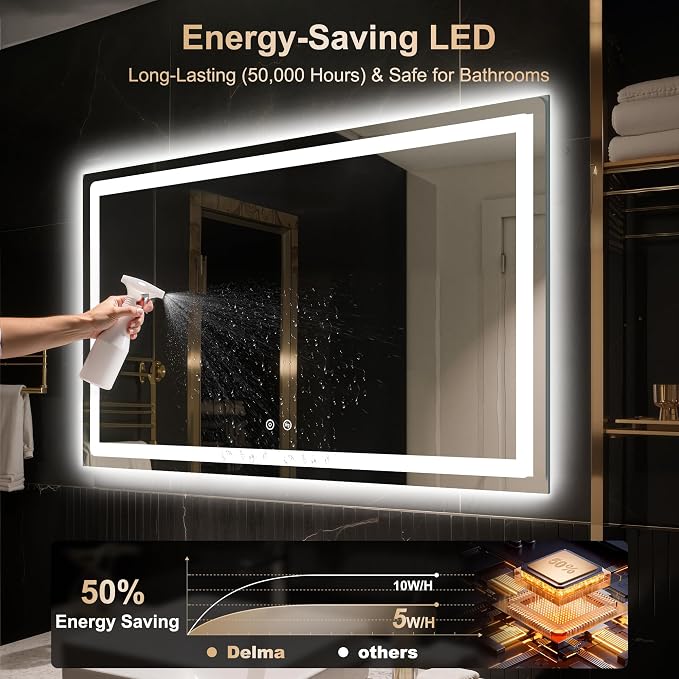 LED Mirror for Bathroom 30x55 Inch, Dimmable Front & Backlit Vanity Mirror with Anti-Fog, 3 Color Modes, Memory Function, Shatterproof Tempered Glass, Horizontal or Vertical Mount